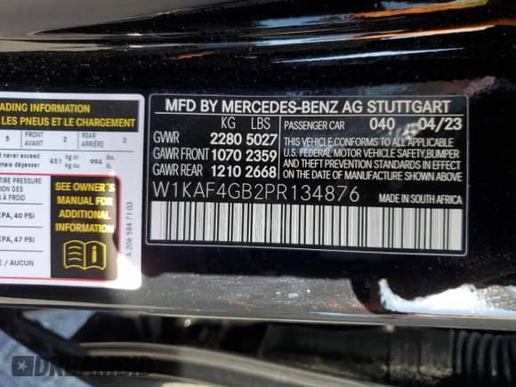 2023 Mercedes-Benz C 300 z VIN W1KAF4GB2PR134876, wystawiony jako Copart lot #80153075 z przebiegiem Nie podano mil oraz Szkoda całkowita • Salvage title. Historia ofert i sprzedaży dostępna na DreamBid. Obrazek 12.