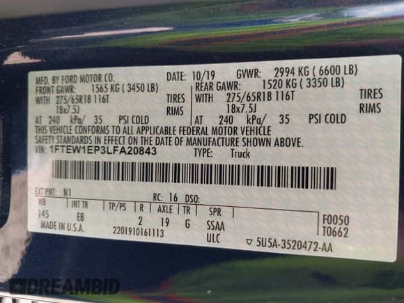 2020 Ford F-150 XL с VIN 1FTEW1EP3LFA20843, выставлен на аукционе IAAI как лот 43174291 с пробегом 86 095 миль миль и . История ставок и продаж доступна на DreamBid. Изображение 9.