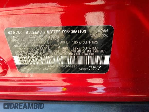 2021 Mitsubishi Outlander ES z VIN JA4ARUAU7MU009998, wystawiony jako IAAI lot #42561632 z przebiegiem 56 743 mil mil oraz . Historia ofert i sprzedaży dostępna na DreamBid. Obrazek 9.