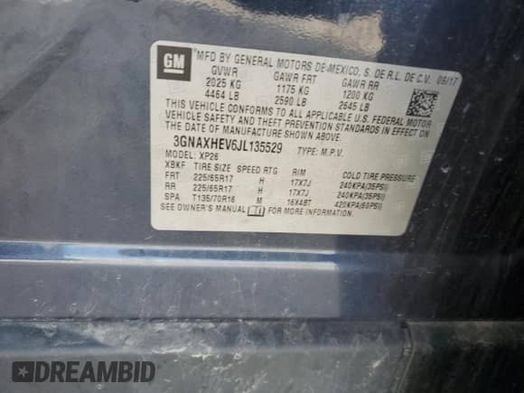 2018 Chevrolet Equinox LS с VIN 3GNAXHEV6JL135529, выставлен на аукционе Copart как лот 82129135 с пробегом 66 870 миль миль и На запчасти • Non repairable. История ставок и продаж доступна на DreamBid. Изображение 12.