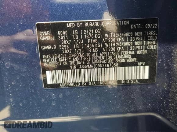 2022 Subaru Ascent Onyx с VIN 4S4WMAJD9N3467358, выставлен на аукционе Copart как лот 57904215 с пробегом 19 721 миль миль и Списание • Salvage title. История ставок и продаж доступна на DreamBid. Изображение 14.