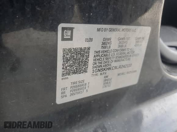 2020 Chevrolet Suburban LT z VIN 1GNSKHKC9LR242110, wystawiony jako Copart lot #67050465 z przebiegiem 160 635 mil mil oraz Szkoda całkowita • Salvage title. Historia ofert i sprzedaży dostępna na DreamBid. Obrazek 14.