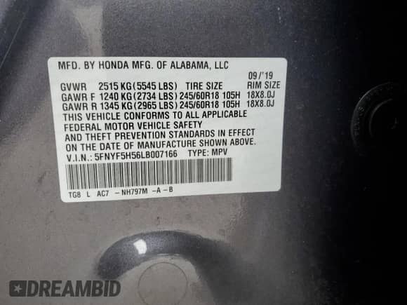 2020 Honda Pilot EX-L z VIN 5FNYF5H56LB007166, wystawiony jako Copart lot #85878255 z przebiegiem 42 417 mil mil oraz Nie do naprawy • Non repairable. Historia ofert i sprzedaży dostępna na DreamBid. Obrazek 13.
