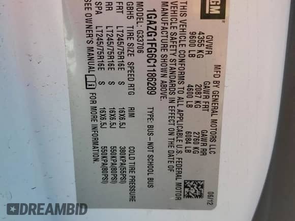 2012 Chevrolet Express Passenger 1LT с VIN 1GAZG1FG6C1186289, выставлен на аукционе Copart как лот 58240754 с пробегом 63 816 миль миль и Списание • Salvage title. История ставок и продаж доступна на DreamBid. Изображение 14.