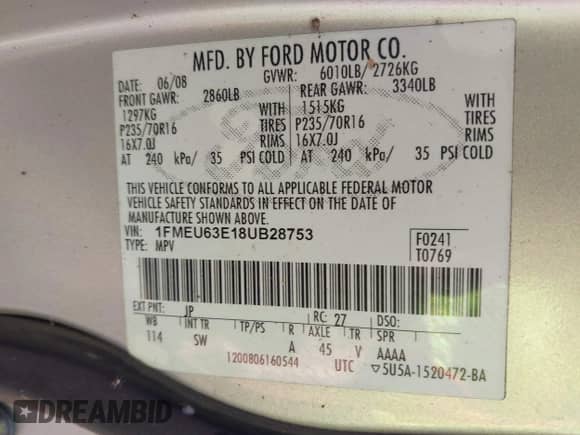 2008 Ford Explorer XLT с VIN 1FMEU63E18UB28753, выставлен на аукционе IAAI как лот 43544399 с пробегом 188 732 миль миль и . История ставок и продаж доступна на DreamBid. Изображение 9.