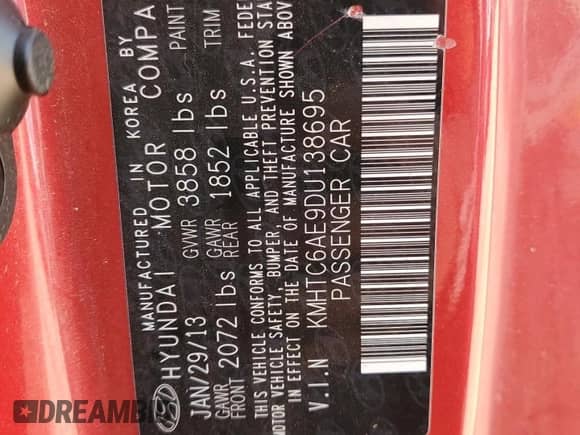 2013 Hyundai Veloster Turbo с VIN KMHTC6AE9DU138695, выставлен на аукционе Copart как лот 85564035 с пробегом 162 100 миль миль и Чистый • Clean title. История ставок и продаж доступна на DreamBid. Изображение 12.