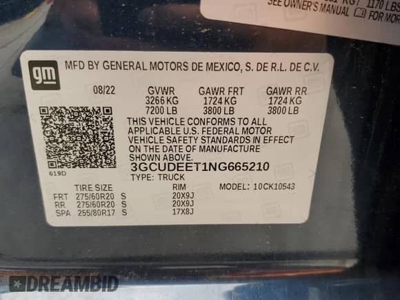 2022 Chevrolet Silverado 1500 RST z VIN 3GCUDEET1NG665210, wystawiony jako Copart lot #59168575 z przebiegiem 45 358 mil mil oraz Szkoda całkowita • Salvage title. Historia ofert i sprzedaży dostępna na DreamBid. Obrazek 12.