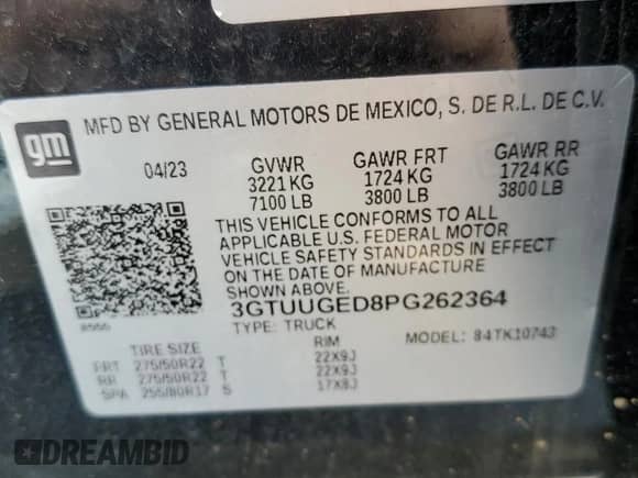 2023 GMC Sierra 1500 Denali z VIN 3GTUUGED8PG262364, wystawiony jako Copart lot #60471545 z przebiegiem 28 443 mil mil oraz Szkoda całkowita • Salvage title. Historia ofert i sprzedaży dostępna na DreamBid. Obrazek 13.