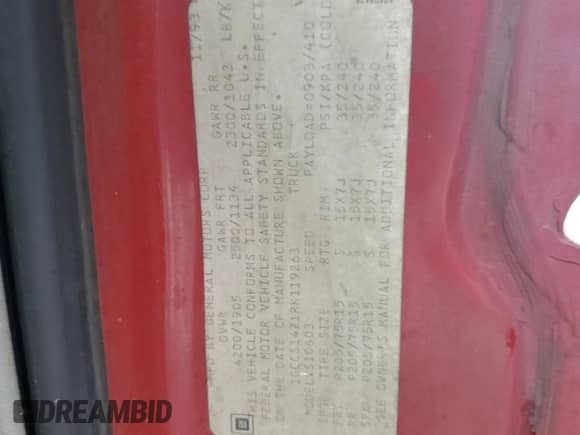 1994 Chevrolet S-10 z VIN 1GCCS14Z1RK119263, wystawiony jako Copart lot #66985175 z przebiegiem 171 748 mil mil oraz Szkoda całkowita • Salvage title. Historia ofert i sprzedaży dostępna na DreamBid. Obrazek 12.