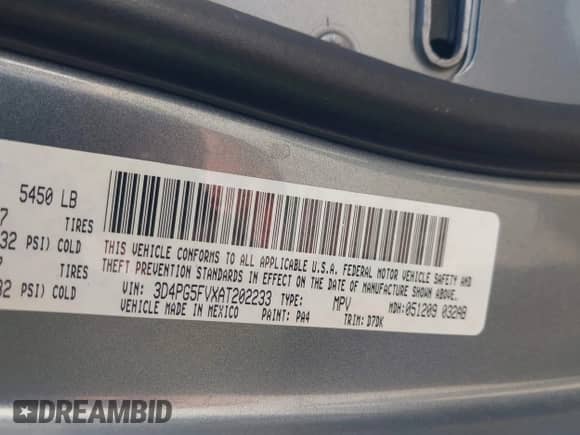 2010 Dodge Journey SXT with VIN 3D4PG5FVXAT202233, listed as a IAAI auction lot 43344627 with 15,778 mi miles and . Bid and sale history available at DreamBid. Image 9.