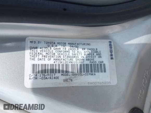 1992 Toyota Camry LE с VIN 4T1SK12EXNU101897, выставлен на аукционе IAAI как лот 42319166 с пробегом 134 260 миль миль и . История ставок и продаж доступна на DreamBid. Изображение 9.