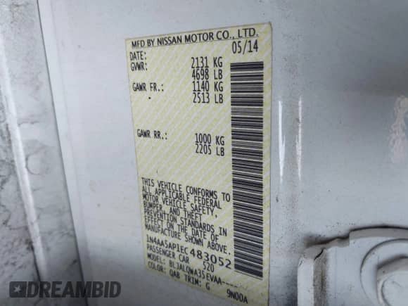 2014 Nissan Maxima SV z VIN 1N4AA5AP1EC483052, wystawiony jako IAAI lot #42807542 z przebiegiem 319 387 mil mil oraz . Historia ofert i sprzedaży dostępna na DreamBid. Obrazek 9.