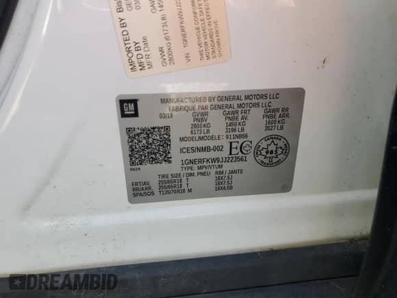 2018 Chevrolet Traverse LS с VIN 1GNERFKW9JJ223561, выставлен на аукционе Copart как лот 82170585 с пробегом 198 473 миль миль и Чистый • Clean title. История ставок и продаж доступна на DreamBid. Изображение 13.