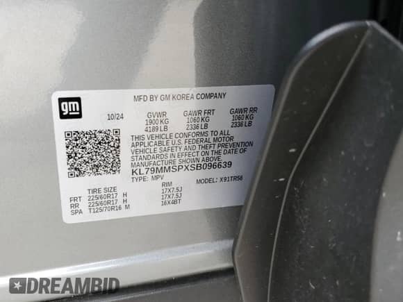 2025 Chevrolet TrailBlazer LS с VIN KL79MMSPXSB096639, выставлен на аукционе Copart как лот 62303265 с пробегом 6 576 миль миль и Списание • Salvage title. История ставок и продаж доступна на DreamBid. Изображение 12.