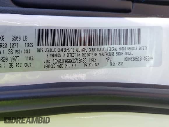 2019 Jeep Grand Cherokee Altitude with VIN 1C4RJFAG6KC719435, listed as a IAAI auction lot 42691239 with 78,739 mi miles and . Bid and sale history available at DreamBid. Image 9.