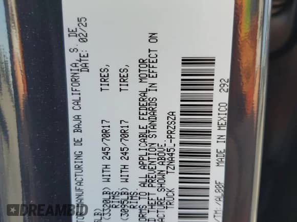 2025 Toyota Tacoma SR with VIN 3TMLB5JN6SM110646, listed as a Copart auction lot 68293745 with 2,501 mi miles and Salvage title. Bid and sale history available at DreamBid. Image 12.