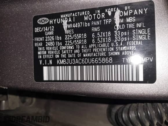 2013 Hyundai Tucson Limited z VIN KM8JU3AC6DU665868, wystawiony jako IAAI lot #42091680 z przebiegiem 129 492 mil mil oraz . Historia ofert i sprzedaży dostępna na DreamBid. Obrazek 9.