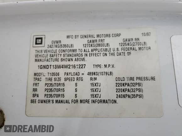 1998 Chevrolet Blazer LT z VIN 1GNDT13W4W2161227, wystawiony jako Copart lot #82557684 z przebiegiem Nie podano mil oraz Szkoda całkowita • Salvage title. Historia ofert i sprzedaży dostępna na DreamBid. Obrazek 15.