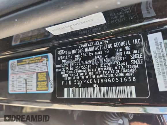 2016 Kia Sorento SXL с VIN 5XYPKDA16GG051658, выставлен на аукционе Copart как лот 66017725 с пробегом 102 880 миль миль и На запчасти • Non repairable. История ставок и продаж доступна на DreamBid. Изображение 13.