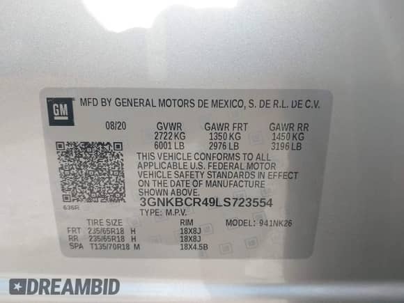 2020 Chevrolet Blazer LT с VIN 3GNKBCR49LS723554, выставлен на аукционе IAAI как лот 42547735 с пробегом 34 339 миль миль и . История ставок и продаж доступна на DreamBid. Изображение 9.