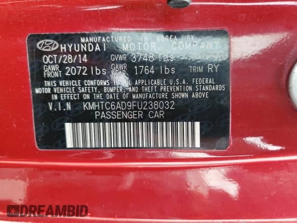 2015 Hyundai Veloster RE:FLEX with VIN KMHTC6AD9FU238032, listed as a Copart auction lot 53087755 with 142,641 mi miles and Salvage title. Bid and sale history available at DreamBid. Image 12.