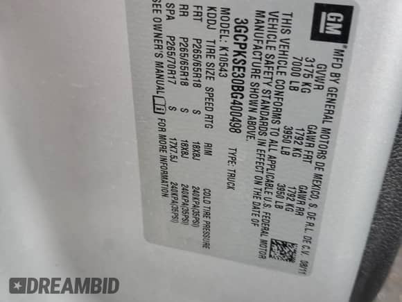 2011 Chevrolet Silverado 1500 LT with VIN 3GCPKSE30BG400498, listed as a Copart auction lot 81933815 with 141,347 mi miles and Salvage title. Bid and sale history available at DreamBid. Image 12.