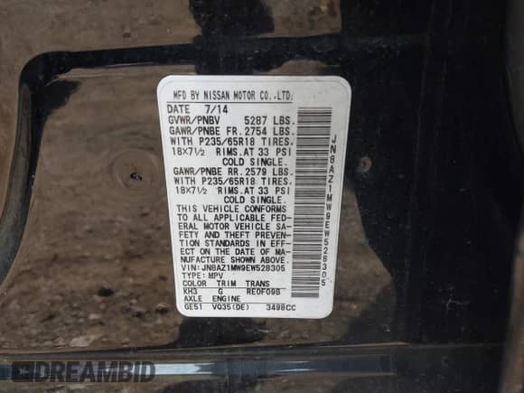 2014 Nissan Murano LE with VIN JN8AZ1MW9EW528305, listed as a IAAI auction lot 42589693 with 159,962 mi miles and . Bid and sale history available at DreamBid. Image 9.