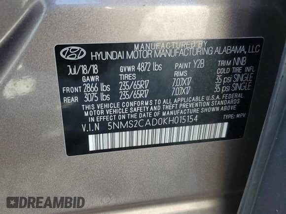 2019 Hyundai Santa Fe SE с VIN 5NMS2CAD0KH015154, выставлен на аукционе Copart как лот 81128065 с пробегом 99 341 миль миль и Списание • Salvage title. История ставок и продаж доступна на DreamBid. Изображение 13.