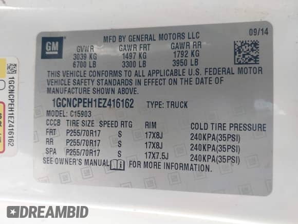 2014 Chevrolet Silverado 1500 Work Truck with VIN 1GCNCPEH1EZ416162, listed as a IAAI auction lot 41653111 with 263,931 mi miles and . Bid and sale history available at DreamBid. Image 9.
