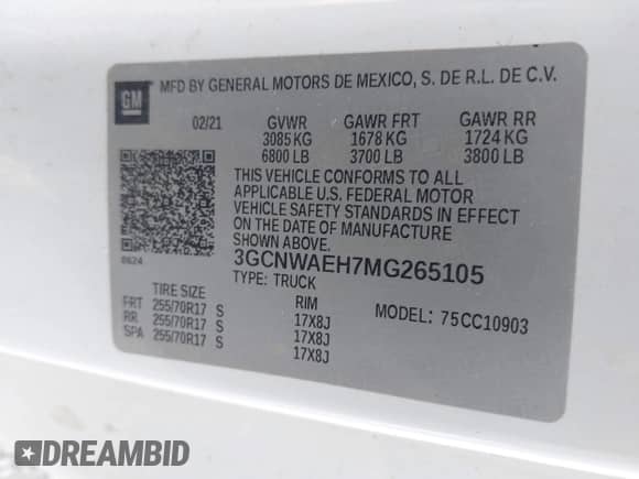 2021 Chevrolet Silverado 1500 Work Truck с VIN 3GCNWAEH7MG265105, выставлен на аукционе IAAI как лот 42368046 с пробегом 125 014 миль миль и . История ставок и продаж доступна на DreamBid. Изображение 9.