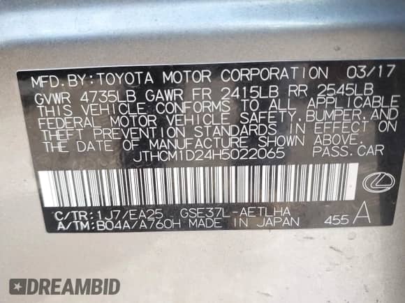 2017 Lexus IS 300 с VIN JTHCM1D24H5022065, выставлен на аукционе IAAI как лот 42376182 с пробегом 126 840 миль миль и . История ставок и продаж доступна на DreamBid. Изображение 9.