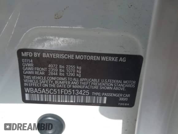 2015 BMW 5 Series 528i с VIN WBA5A5C51FD513425, выставлен на аукционе IAAI как лот 43464153 с пробегом 159 894 миль миль и . История ставок и продаж доступна на DreamBid. Изображение 9.