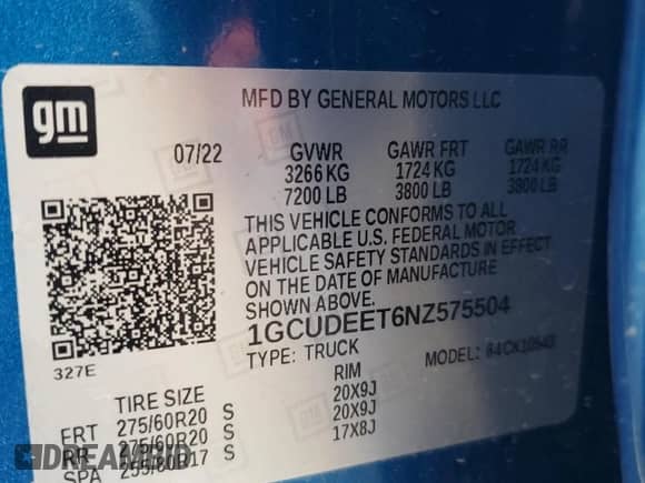 2022 Chevrolet Silverado 1500 RST with VIN 1GCUDEET6NZ575504, listed as a Copart auction lot 50902685 with 18,533 mi miles and Salvage title. Bid and sale history available at DreamBid. Image 12.