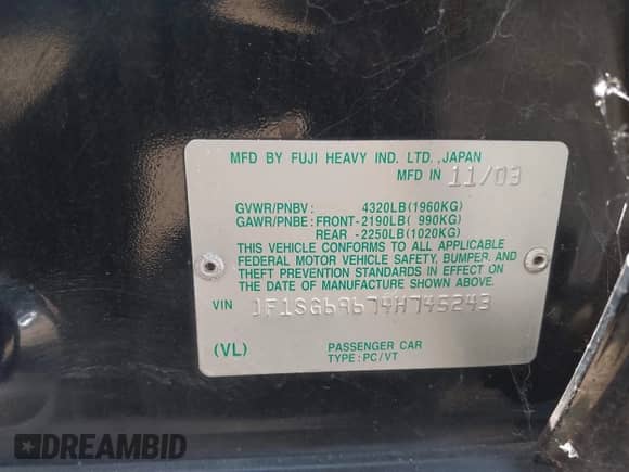 2004 Subaru Forester XT with VIN JF1SG69674H745243, listed as a IAAI auction lot 43200130 with 195,260 mi miles and . Bid and sale history available at DreamBid. Image 9.