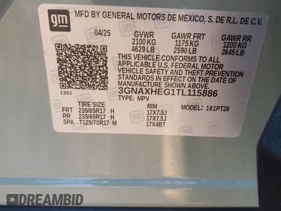 2026 Chevrolet Equinox FWD LT с VIN 3GNAXHEG1TL115886, выставлен на аукционе Copart как лот 67375305 с пробегом 2 882 миль миль и Списание • Salvage title. История ставок и продаж доступна на DreamBid. Изображение 13.