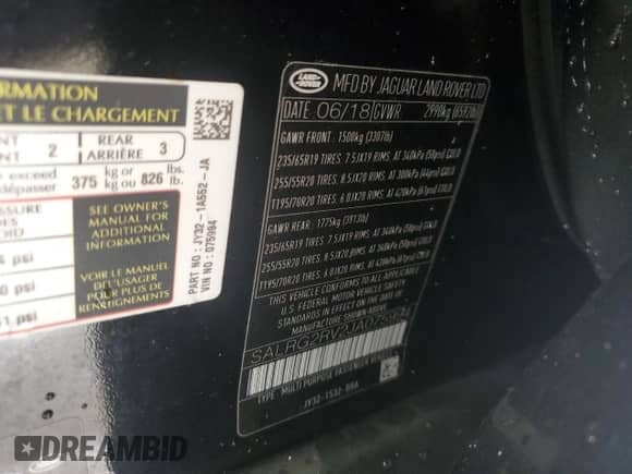 2018 Land Rover Discovery SE с VIN SALRG2RV2JA075994, выставлен на аукционе Copart как лот 67646725 с пробегом 73 378 миль миль и Списание • Salvage title. История ставок и продаж доступна на DreamBid. Изображение 13.