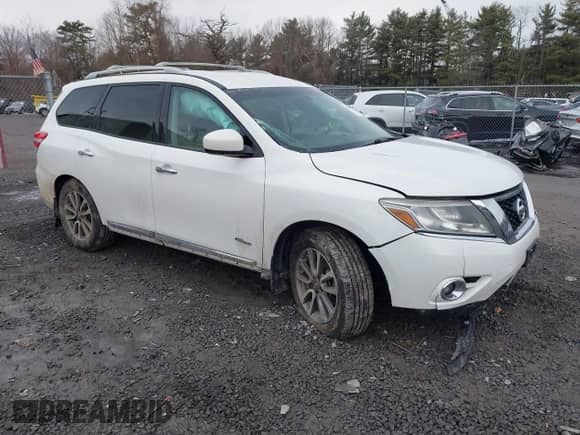 2014 Nissan Pathfinder SV Hybrid with VIN 5N1CR2MM6EC657673, listed as a IAAI auction lot 41699379 with 94,654 mi miles and . Bid and sale history available at DreamBid. Image 1.