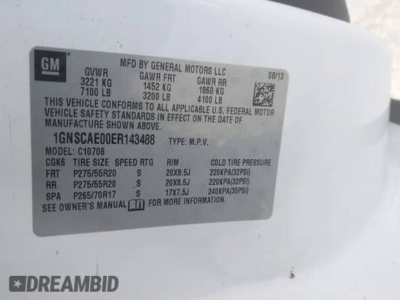 2014 Chevrolet Tahoe LS с VIN 1GNSCAE00ER143488, выставлен на аукционе IAAI как лот 41379070 с пробегом 153 136 миль миль и . История ставок и продаж доступна на DreamBid. Изображение 8.