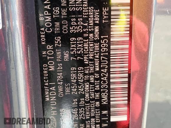 2018 Hyundai Tucson Limited with VIN KM8J3CA24JU719951, listed as a Copart auction lot 68321695 with 145,301 mi miles and Salvage title. Bid and sale history available at DreamBid. Image 13.