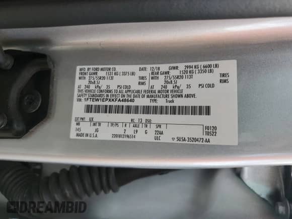 2019 Ford F-150 XLT with VIN 1FTEW1EPXKFA48640, listed as a Copart auction lot 81245545 with 142,469 mi miles and Salvage title. Bid and sale history available at DreamBid. Image 12.