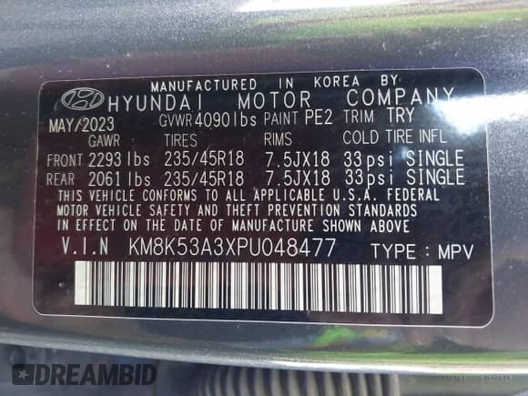 2023 Hyundai Kona Limited z VIN KM8K53A3XPU048477, wystawiony jako IAAI lot #43184738 z przebiegiem 35 745 mil mil oraz . Historia ofert i sprzedaży dostępna na DreamBid. Obrazek 9.