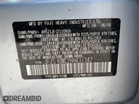 2017 Subaru Forester Touring z VIN JF2SJGWC2HH431342, wystawiony jako Copart lot #50216305 z przebiegiem 123 995 mil mil oraz Szkoda całkowita • Salvage title. Historia ofert i sprzedaży dostępna na DreamBid. Obrazek 13.