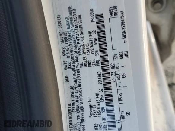 2018 Ford Fiesta S with VIN 3FADP4TJ1JM135310, listed as a Copart auction lot 46892775 with 55,883 mi miles and Salvage title. Bid and sale history available at DreamBid. Image 14.