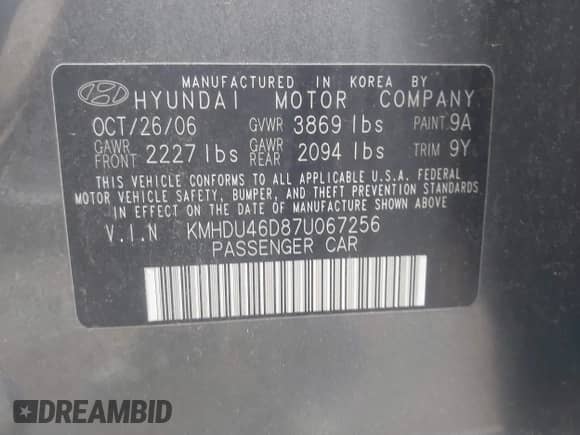 2007 Hyundai Elantra GLS с VIN KMHDU46D87U067256, выставлен на аукционе IAAI как лот 42207696 с пробегом 150 330 миль миль и . История ставок и продаж доступна на DreamBid. Изображение 9.
