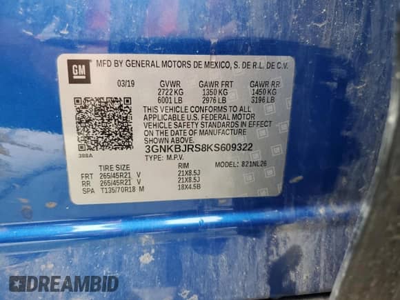 2019 Chevrolet Blazer RS с VIN 3GNKBJRS8KS609322, выставлен на аукционе Copart как лот 64393555 с пробегом 114 296 миль миль и Списание • Salvage title. История ставок и продаж доступна на DreamBid. Изображение 13.