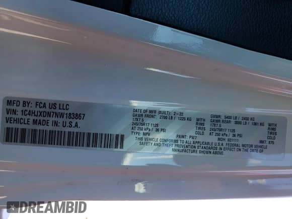 2022 Jeep Wrangler Unlimited Sport S с VIN 1C4HJXDN7NW183867, выставлен на аукционе Copart как лот 81642054 с пробегом 73 203 миль миль и Списание • Salvage title. История ставок и продаж доступна на DreamBid. Изображение 15.