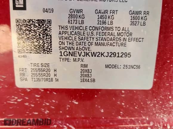 2019 Chevrolet Traverse RS с VIN 1GNEVJKW2KJ291295, выставлен на аукционе Copart как лот 84035095 с пробегом 96 758 миль миль и Списание • Salvage title. История ставок и продаж доступна на DreamBid. Изображение 13.