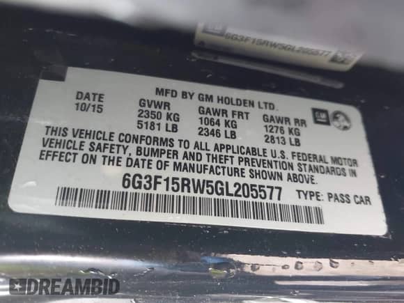 2016 Chevrolet SS с VIN 6G3F15RW5GL205577, выставлен на аукционе IAAI как лот 42282070 с пробегом 67 129 миль миль и . История ставок и продаж доступна на DreamBid. Изображение 9.