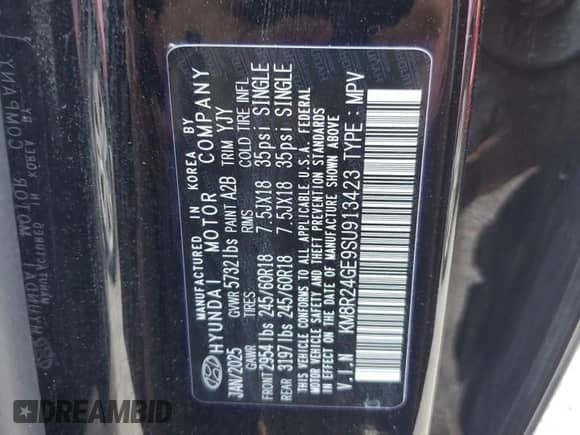 2025 Hyundai Palisade SEL с VIN KM8R24GE9SU913423, выставлен на аукционе Copart как лот 87038885 с пробегом 12 748 миль миль и Чистый • Clean title. История ставок и продаж доступна на DreamBid. Изображение 13.