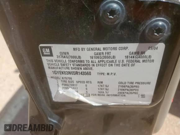 2005 Cadillac Escalade with VIN 1GYEK63N65R143560, listed as a Copart auction lot 67456325 with 186,480 mi miles and Clean title. Bid and sale history available at DreamBid. Image 13.